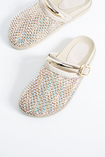 DUXAL SHOES Evelyn şıl Işıl Kristal Taşlı Lüks Kadın Terlik Metal Tokalı Deta...