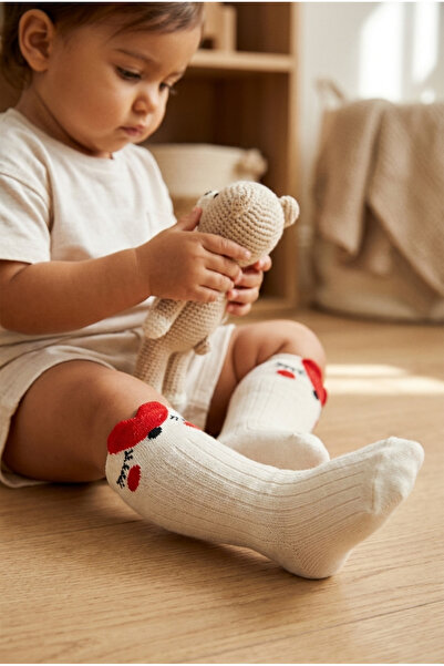 Katia&Bony Baby Heart Detailed Knee Socks Ecru