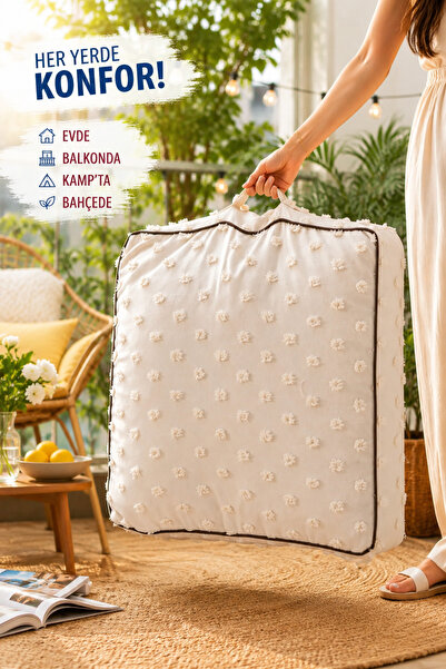 Nari Collections Çok Amaçlı Puantiyeli Keten Yer Bahçe Minderi Fermuarlı İç D...