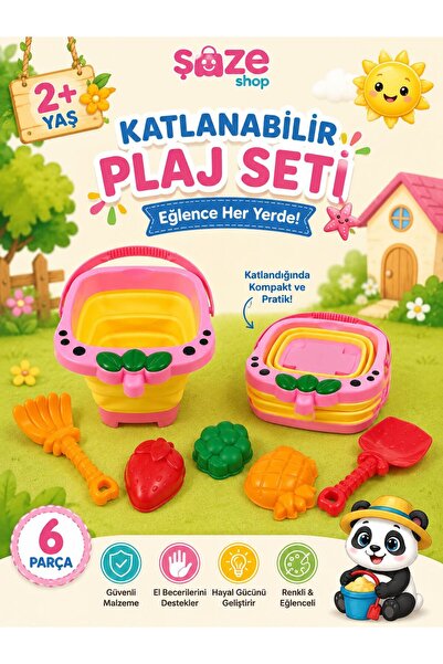 SAZE Katlanabilir Çocuk Plaj Seti – 2+ Yaş Kum Oyuncakları, Katlanır Kova, Kü...
