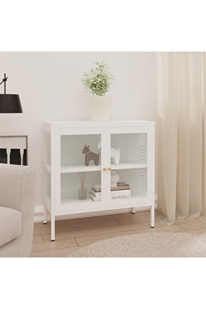 Concept Servantă, alb, 70x35x70 cm, oțel și sticlă