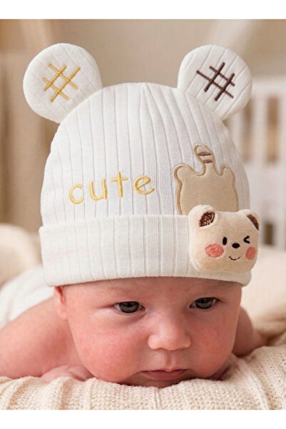 Kayra Baby Erkek Bebek Cute Ayıcık Figürlü Penye Şapka 0-9 Ay