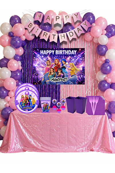 HAPPYLOOPPARTY Σετ γιορτής γενεθλίων Manifest για 8 άτομα με πανό, κουρτίνα, ...