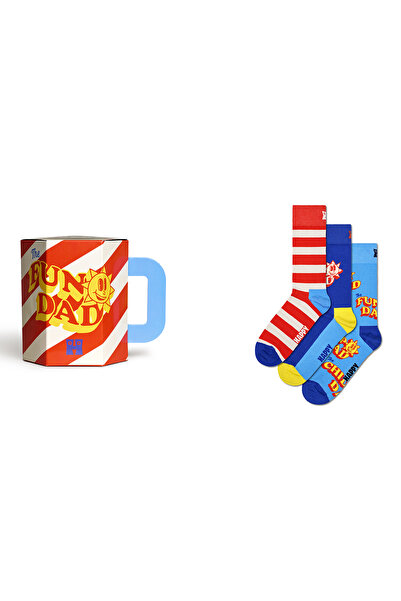 Derimod Happy Socks Men's Multicolor Super Dad Themed 3-Piece Cotton Socks Se...