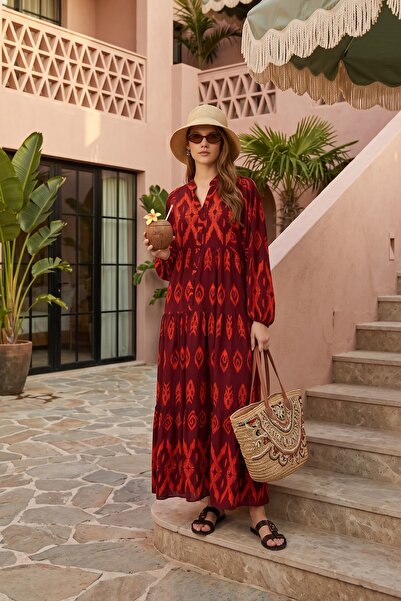 Ritnice Modest Megan Orange Women's 100% Viscose Maxi Length Tiered Balloon S...