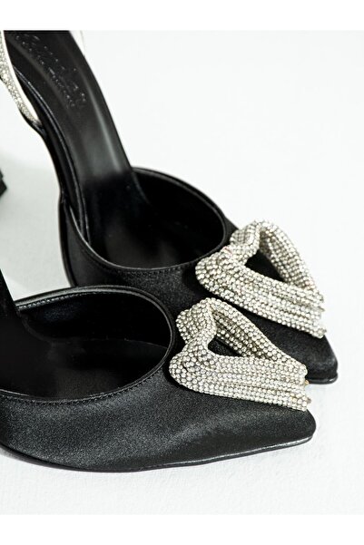 ALEMDAR AYAKKABI Black Satin Stone Women's Shoes