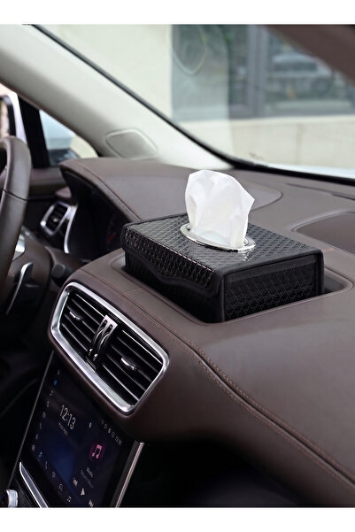 Lawazim Car Tissue Box Black - Rectangular Plastic Holder Diamond Texture Fro...