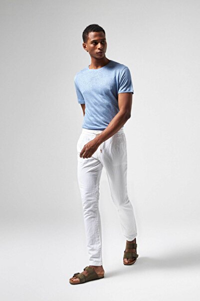 Damat Slim Fit Beyaz Keten Karışımlı Jogger Pantolon