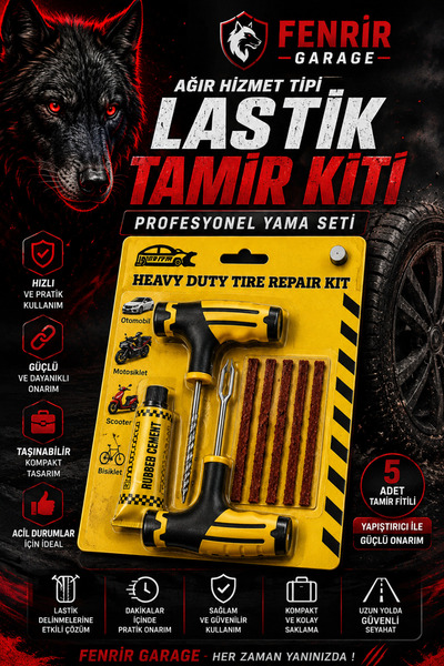 Fenrir Garage Ağır Hizmet Tipi Lastik Tamir Kiti Profesyonel Yama Seti