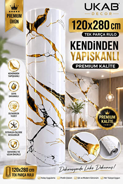 UKAB DEKOR 1 Adet 120x280 Cm Tek Parça Rulo Dekoratif Lüks Desen Kendinden Ya...