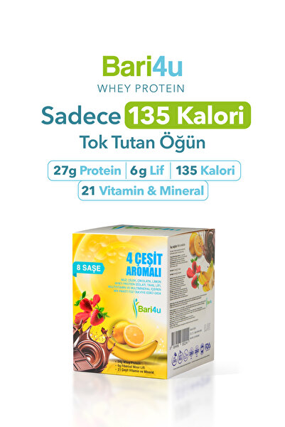Bari4u Whey Protein Öğün Yerine 27g Protein 6g Lif 135 Kalori 4 Aroma 8'li Mi...