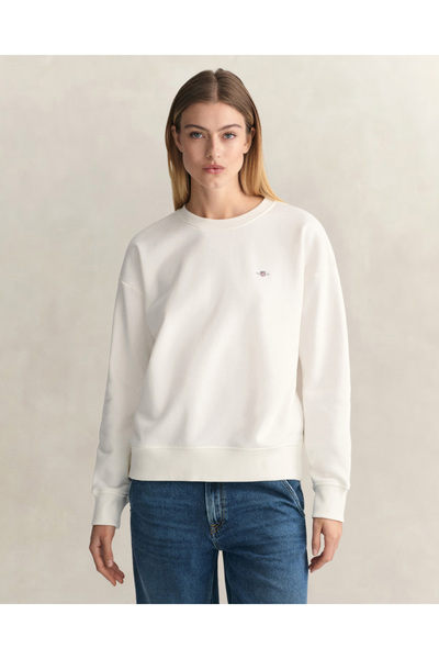 Gant Kadın Beyaz Relaxed Fit Bisiklet Yaka Sweatshirt