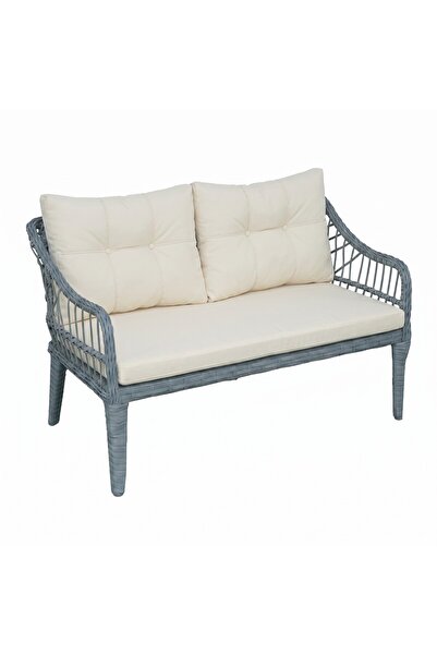 Tu Tienda MİNİMAL BALKONLAR ÖZEL KAŞ GALVANİZ 2+1+1+SEHPA BAHÇE BALKON MOBİLYASI,GRİ RATTAN/KREM KUMAŞ