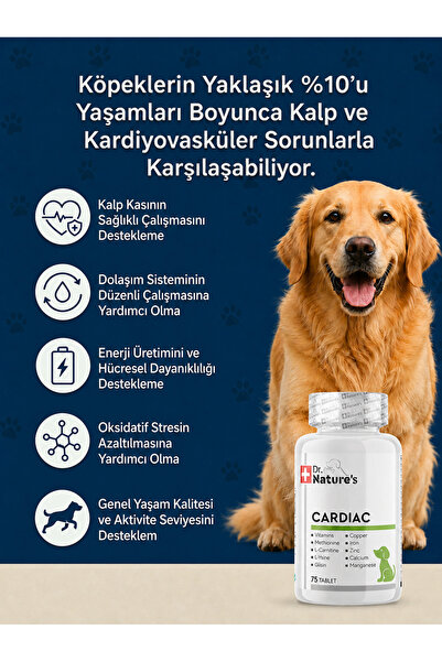 Dr. Nature's Köpek Kalp Desteği 75 Tablet Cardiac Vitamin, Taurin ve L-Carnitine İçeren Günlük Destek