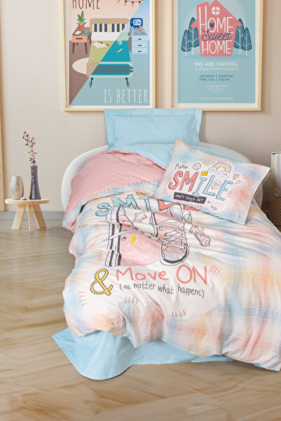 Cotton Box Young Ranforce Duvet Set Single Smile Mint