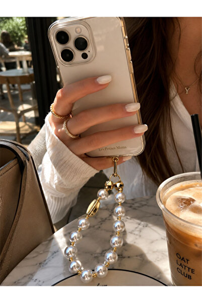 Les Petites Mains Iconic İncili Altın Telefon Askısı, Boncuklu Telefon Charmı...