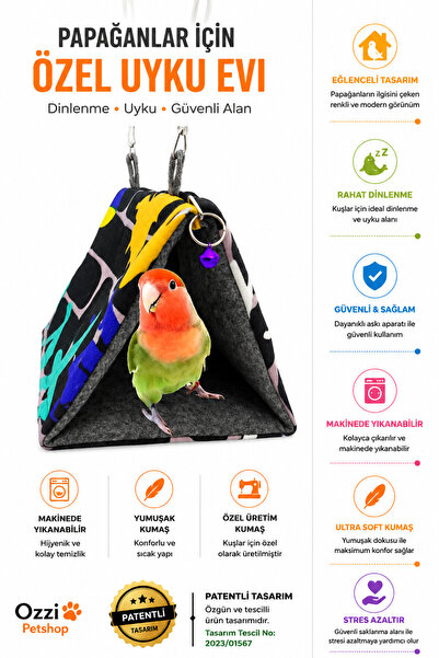 ozzipetshop Sevda Papağanı Hamağı Uyku Hamağı Dinlenme Yatağı Kuş Oyuncağı