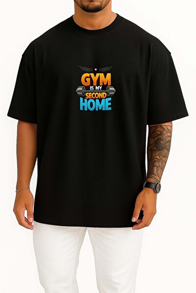 Bahriyeli Collection Oversized Gym Is My Second Home Chest B Printed Unisex T...