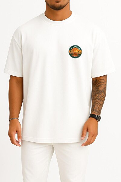 Bahriyeli Collection Oversized Morocco Marrakech City Unisex T-Shirt with Poc...