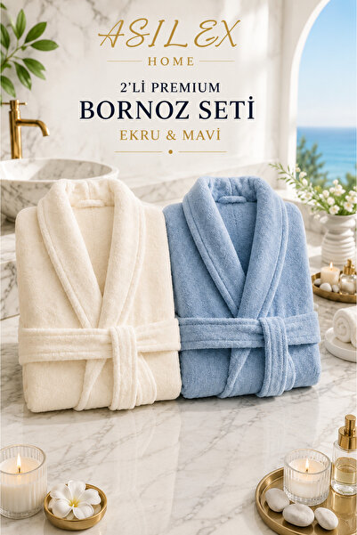 Asilex Home Collection Σετ μπουρνούζια πολυτελείας για ζευγάρια, βαμβακερά, γ...