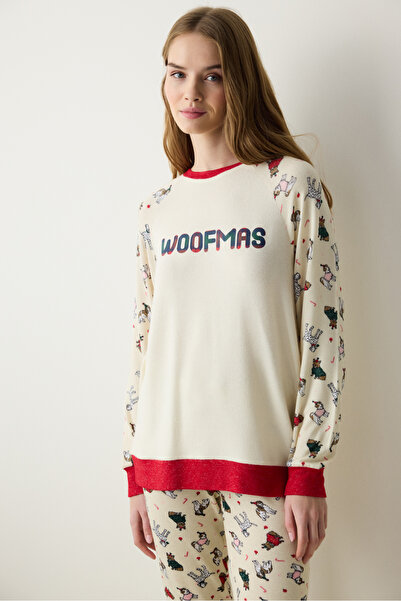Penti Woofmas Ekru Sweatshirt Pijama Üstü