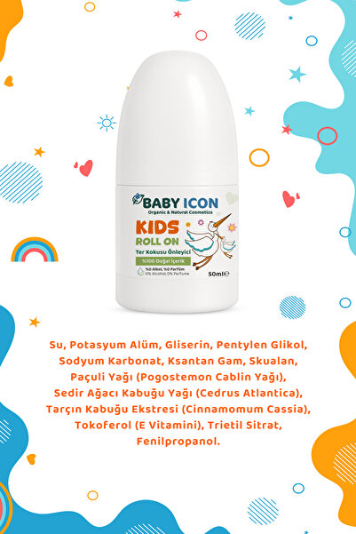 Baby İcon %100 Doğal Organik Vegan Çocuk Roll On Ter Kokusu Önleyici Leke Bırakmayan 50 ml Termal Su Katkılı
