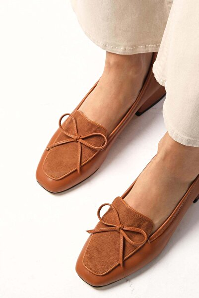 Mio Gusto Γυναικεία παπούτσια με κοντό τακούνι Tilda Tan Color Blunt Toe