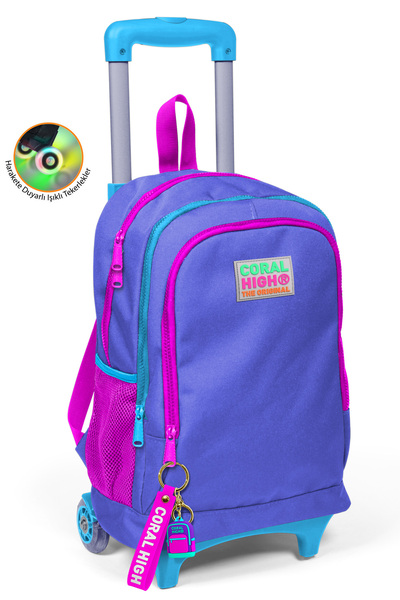Kids Lavender Lighted Wheeled Three Compartment Squeegee Backpack 23903
