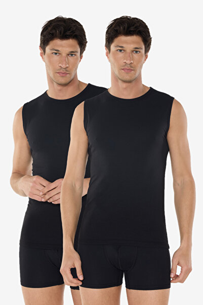 Malabadi Men's Black 2-Pack Color Neck Trace-Free Modal Sleeveless Undershirt...