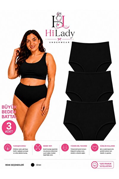 Hilady Kadın Battal Büyük Beden Külot Yüksek Bel 3 Lü Paket