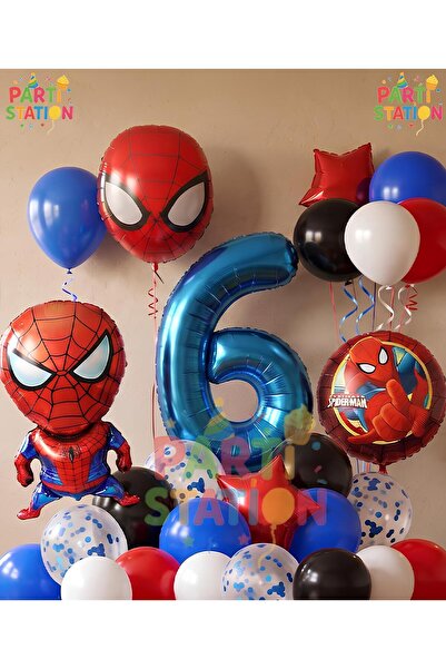Parti Station Spiderman Örümcek Adam Konsept 6 Yaş Doğum Günü Balon Set Spide...