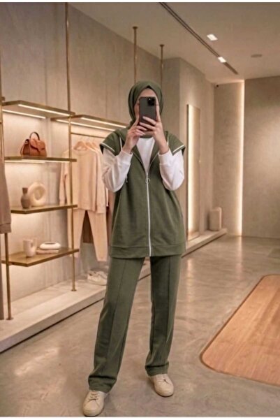 Azram Fashion Women's Tesettür Triple Set (Tunic+Y Vest Tracksuit)
