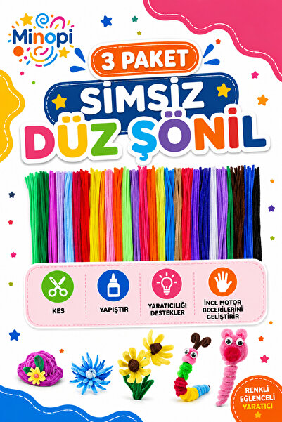 Minopi 3 Paket Şönil Renkli Paketi 25'li Renkli Tüylü Tel