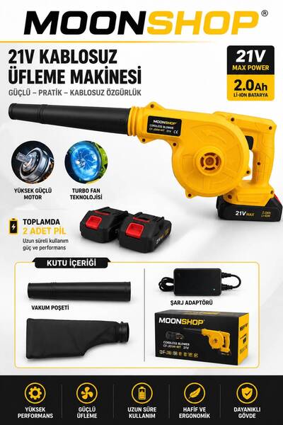 MOONSHOP Pro Alman Seri 2447wf Şarjlı Hava Üfleyici Ve Toz Toplayıcı Çift Bat...