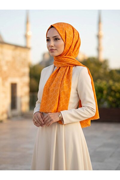 Vissona %100 Saf İpek Şal İnce Saten Vual Dokuma Jakar Desenli 90x210 Şal