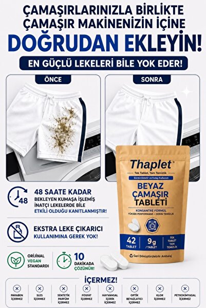 Thaplet Beyaz Çamaşır Deterjanı Tableti Ultra Etkili 42 Adet Tablet
