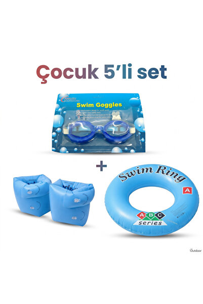 Mustran Çocuk 5'li Deniz ve Havuz Yüzme Seti Deniz Gözlüğü + Çift Odalı Kollu...
