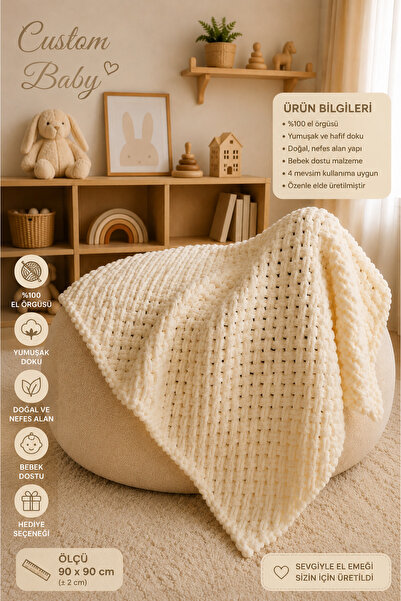 Custom Baby El Örgüsü Bebek Battaniyesi Hasır model - Alize Puffy İpten Yumuş...