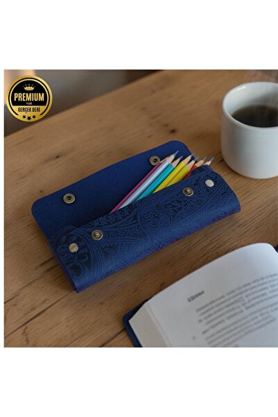 TeriArte Patterned Leather Pen Holder, Genuine Leather Small Pencil Case – Bu...