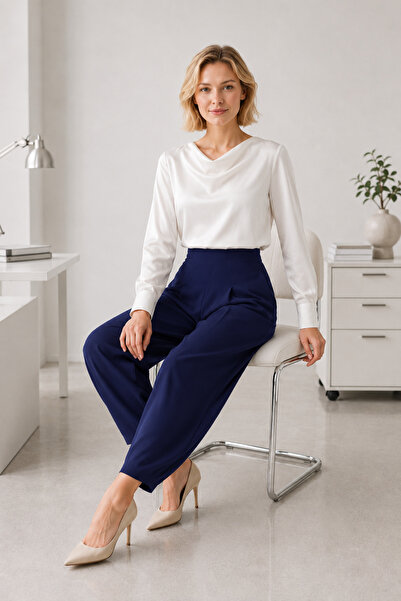 bymervetekstil Pantaloni balon Cendy Crepe bleumarin, fără curea