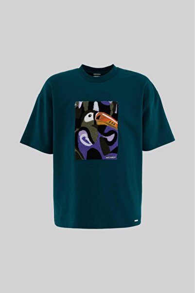 Machinist Tricou oversize verde ulei brodat Parrot pentru bărbați