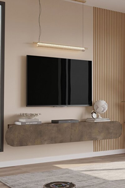 Yurupa Lumos 180 cm Oval Kapaklı Tv Ünitesi Modern Duvara Monte Tv Sehpası Br...