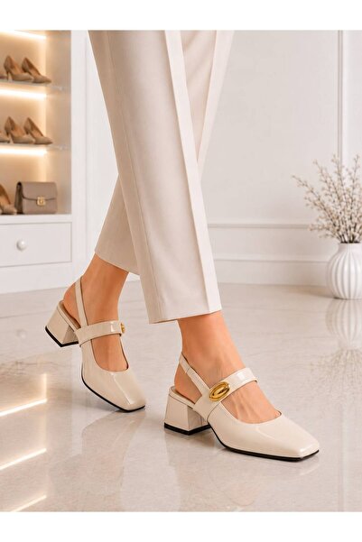 topukludünyası Women's Mary Jane Open Back Square Toe Heeled Shoes with Acces...