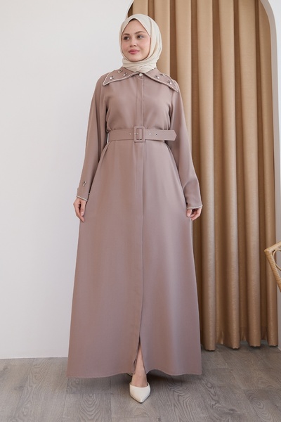 InStyle Τριγωνικός γιακάς Πέτρινο Μπεζ Abaya