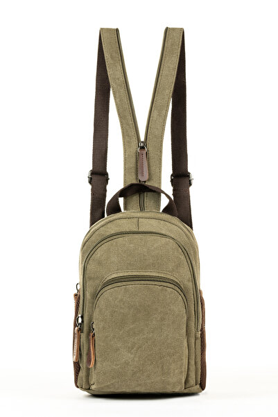 Necati Çanta Khaki Canvas Fabric - Multi-Compartment Both and Backpack and Cr...