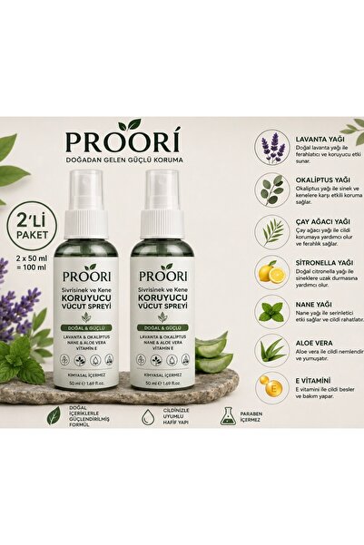 Proori Doğal Kene,Sivrisinek,Çekirge Kovucu Bitkisel Sprey %100 Doğal Bitki Ö...