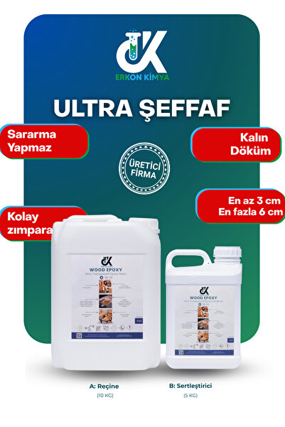 ERKON KİMYA Ultra Şeffaf Tek Döküm Epoksi Reçine 15 kg SET Döküm Tipi Epoxy M...