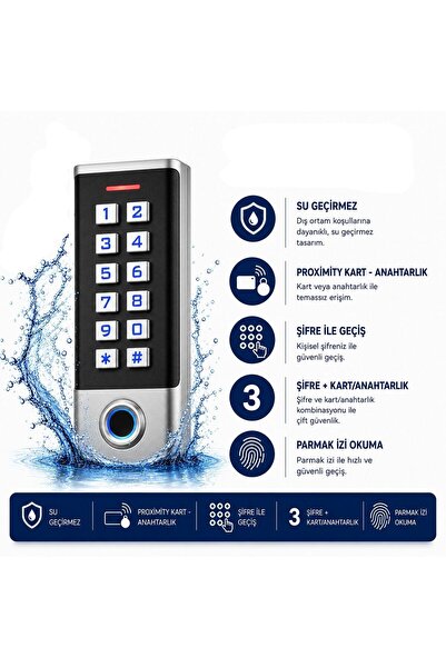 SARKEY SR-211 EM-W Parmak İzi Kart Okuyucu 125 KHz IP68 Şifreli Biyometrik Ge...
