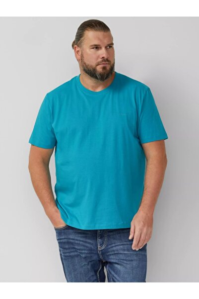s.Oliver Tricou bărbătesc mărime mare, cu guler rotund, bumbac, turcoaz