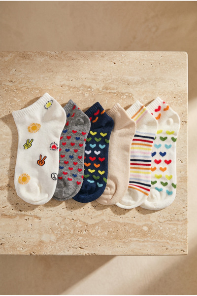 Katia&Bony Women's Heart Patterned 6 Piece Booties Socks